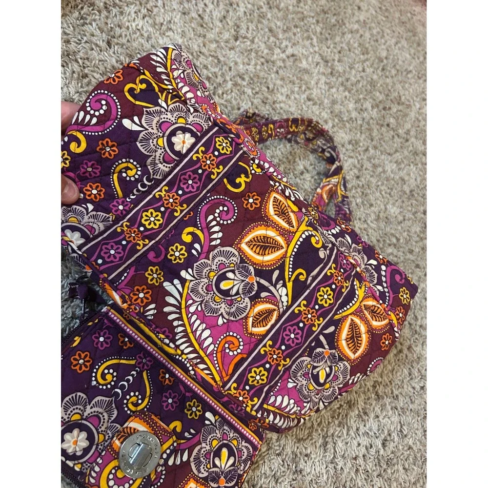 Vera Bradley Vibrant Paisley Quilted Tote Bag and Turnlock Wallet‎ Set Purple